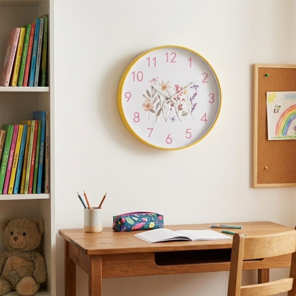 Zegar ścienny z motywem kwiatów, Ø 30 cm