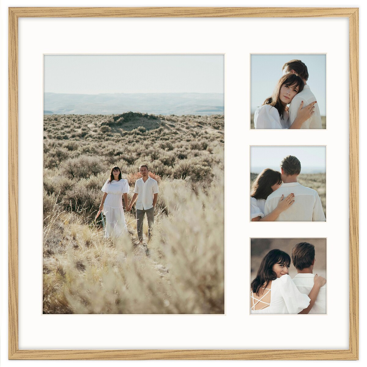 Ramka na 4 zdjęcia 1x 21x30 cm 3x 9x9 cm rama dębowa 40x40 cm foto galeria zdjęć FRAMAI