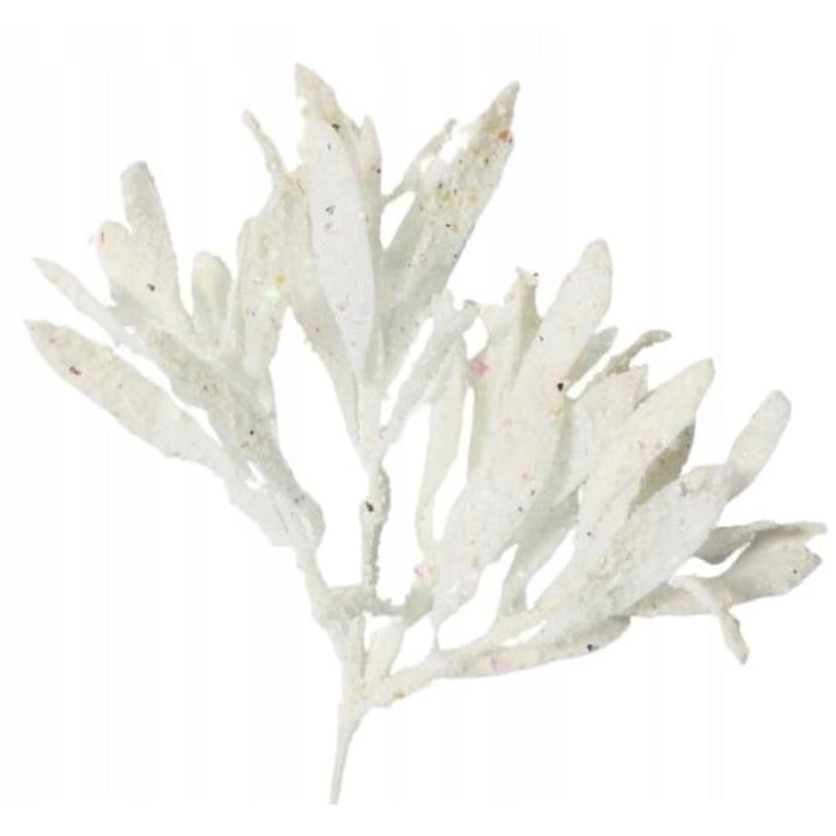 LIŚĆ brokatowy biały GAŁĄZKA do dekorowania stroika święta choinka pik