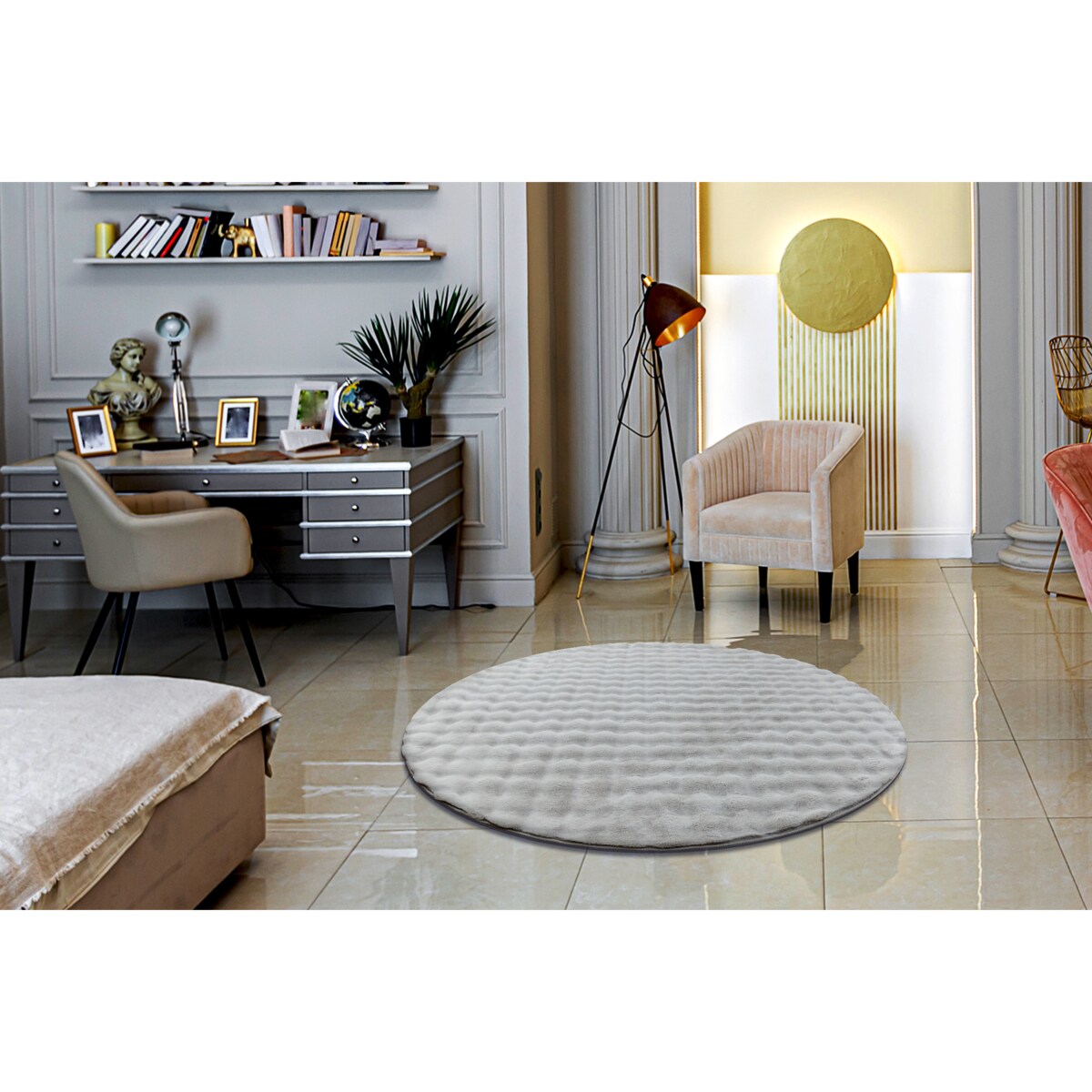 Dywan BUBBLE koło srebrny 21 IMITACJA FUTRA koło 120 cm