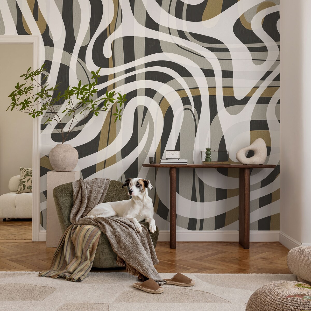 Fototapeta samoprzylepna 250x250 cm - Abstrakcyjne linie, tapeta ścienna biała