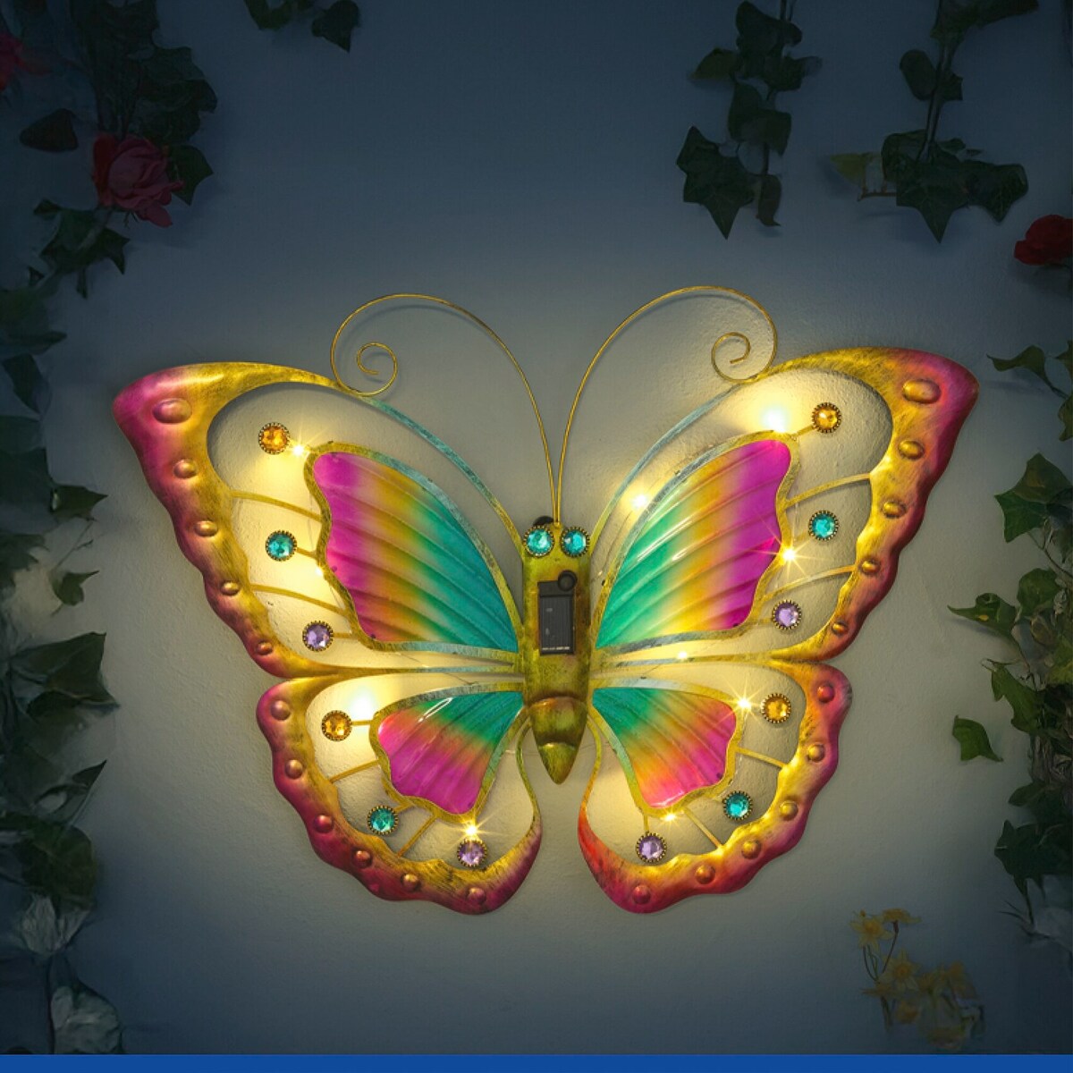 Ozdoba ogrodowa na ścianę, motyl solarny LED, 54 x 40 cm