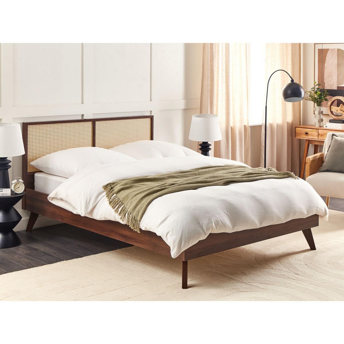 Łóżko rattanowe 160 x 200 cm ciemne drewno MONPAZIER