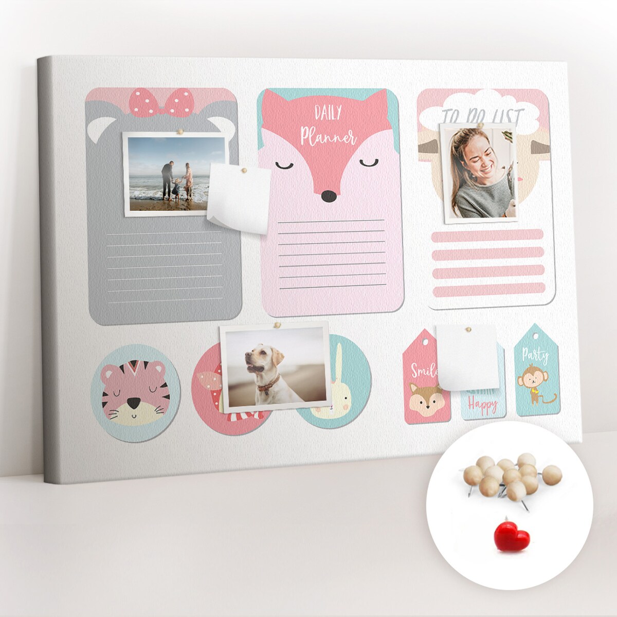 Tablica korkowa Zwierzątka 100x70cm - drewniane pinezki