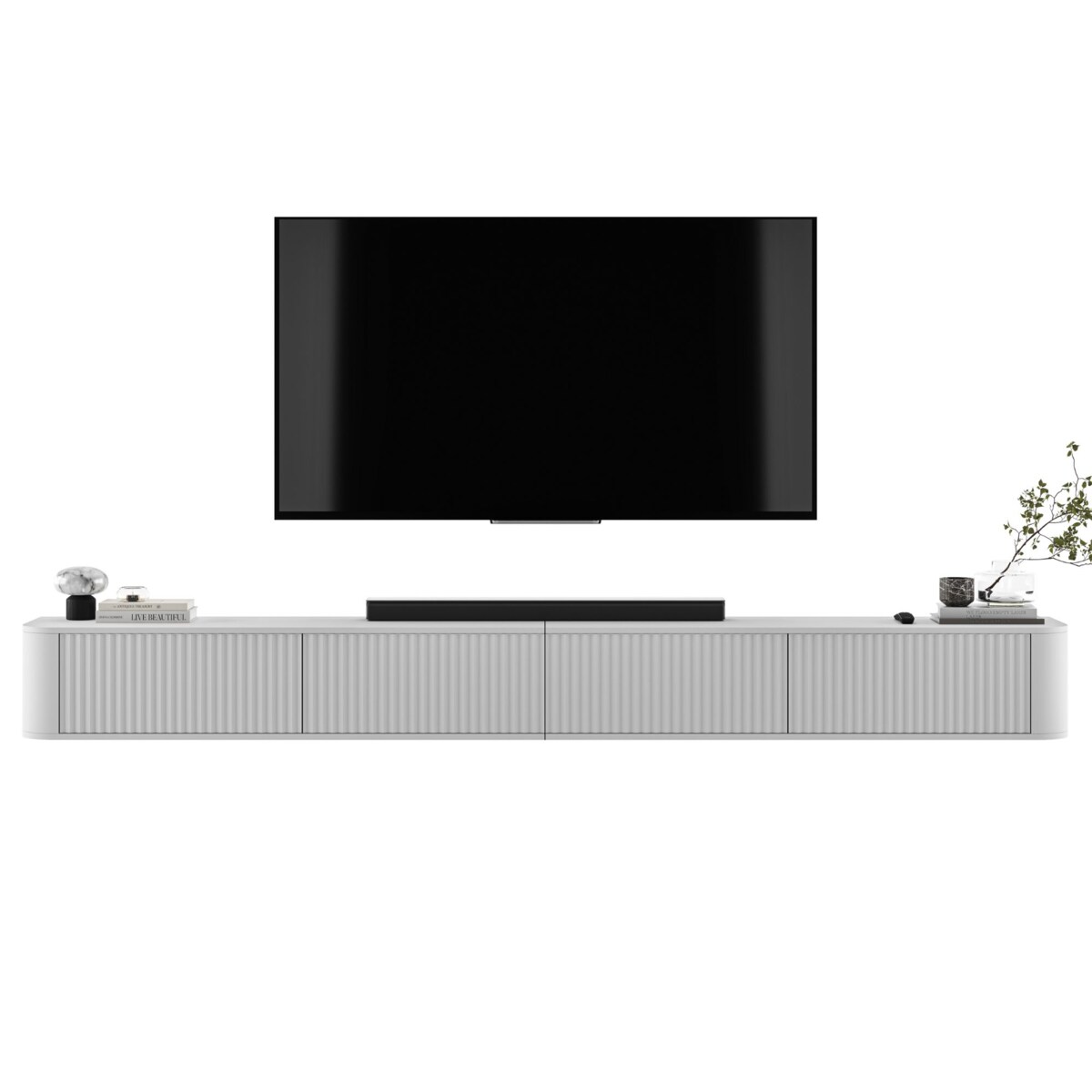 Szafka RTV Wisząca 280 cm Glamour Biały Mat Nowoczesna Komoda RTV