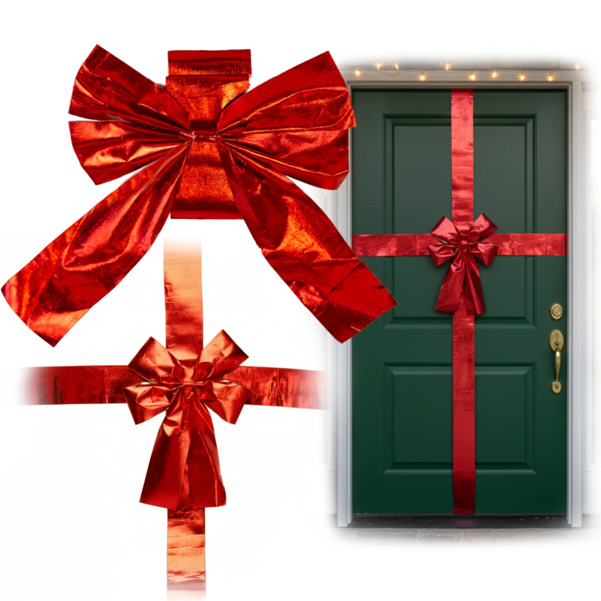 Świąteczna Kokarda Na Drzwi 4,3 M Czerwona Długa Dekoracja 34X40 Cm