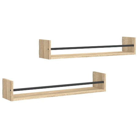 vidaXL Półki ścienne z drążkami, 2 szt., dąb sonoma, 80x16x14 cm