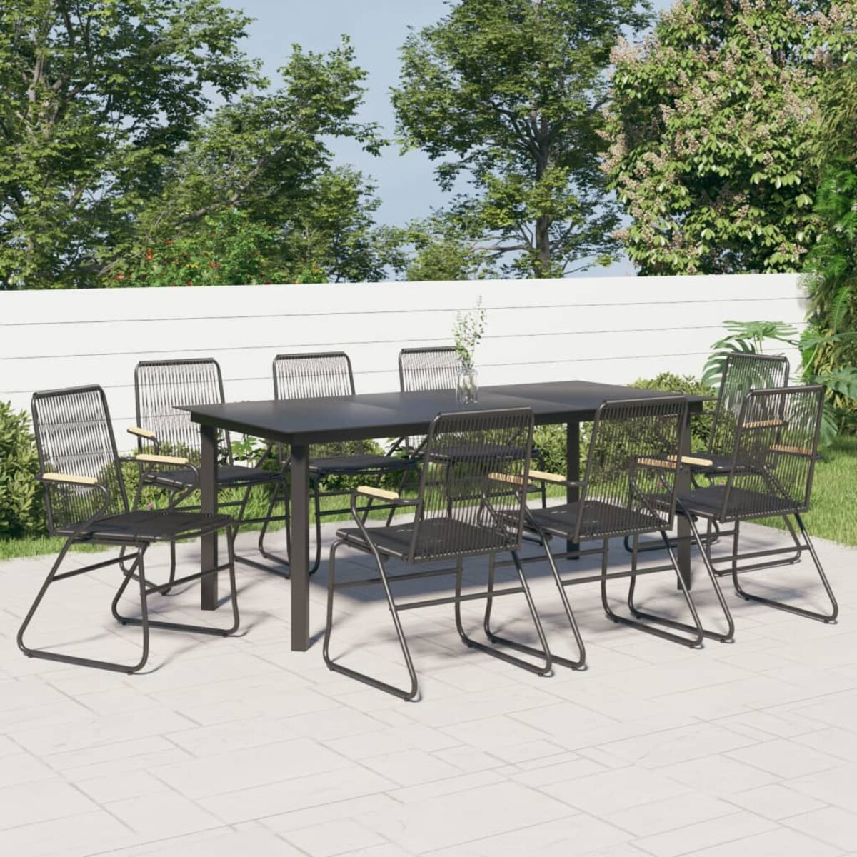 vidaXL 9-częściowy zestaw mebli ogrodowych, czarny, rattan PVC