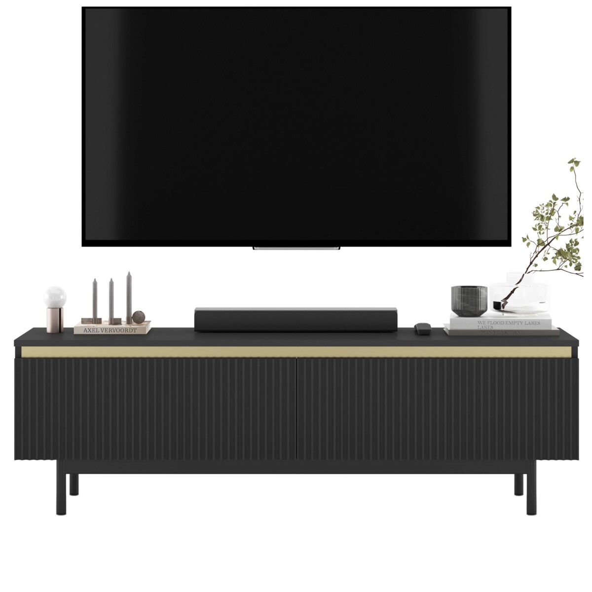 Nowoczesna Szafka RTV Komoda Glamour RTV Czarny Mat rama w kolorze czarnym 140 cm