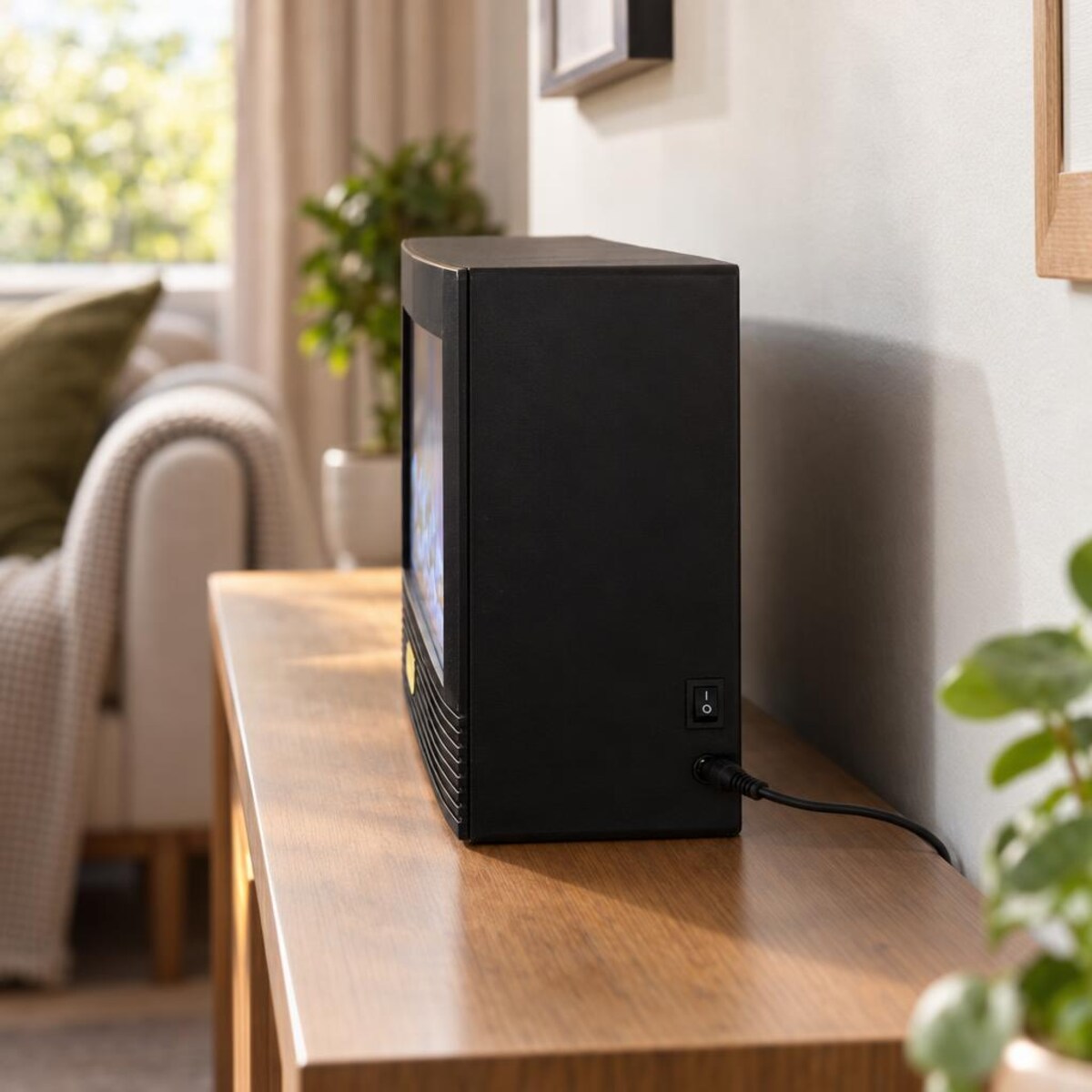 Kominek dekoracyjny z efektem płomieni i głośnikiem Bluetooth, 50 x 13 x 23 cm, na USB, kolor czarny