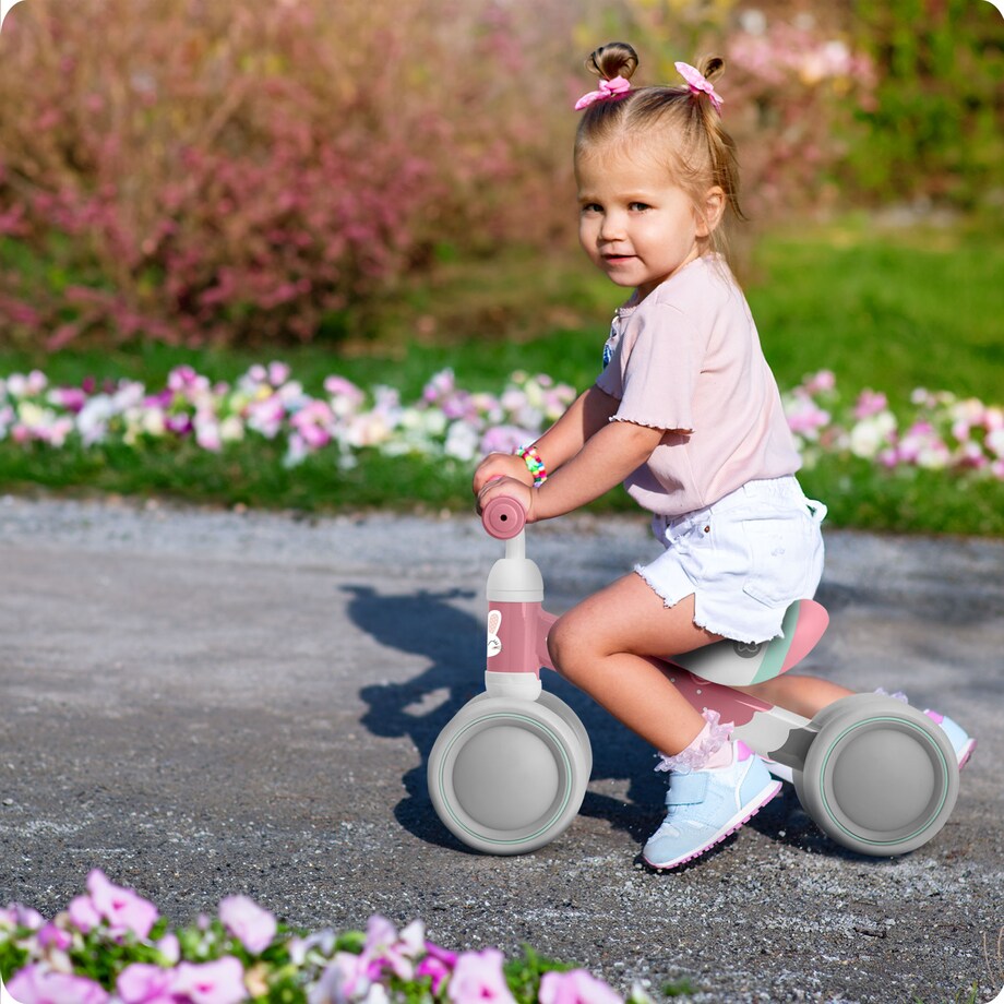 Rowerek biegowy trójkołowy jeździk dla dzieci lekki Ricokids różowo-szary