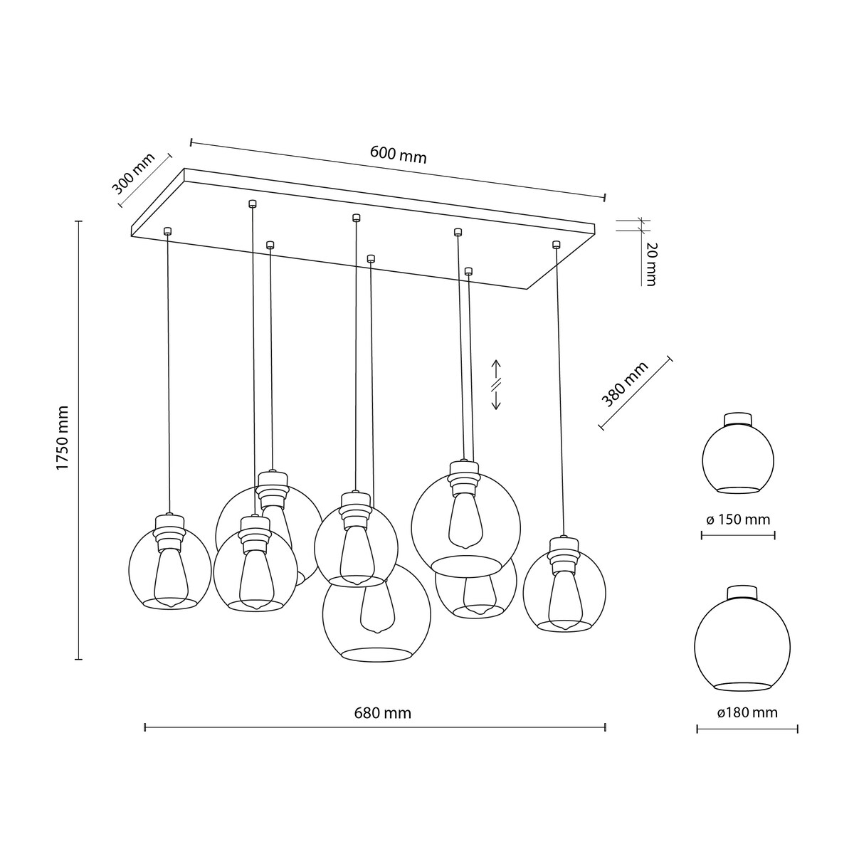 Industrialna wielopunktowa lampa wisząca Cubus 4113 TK Lighting czarna