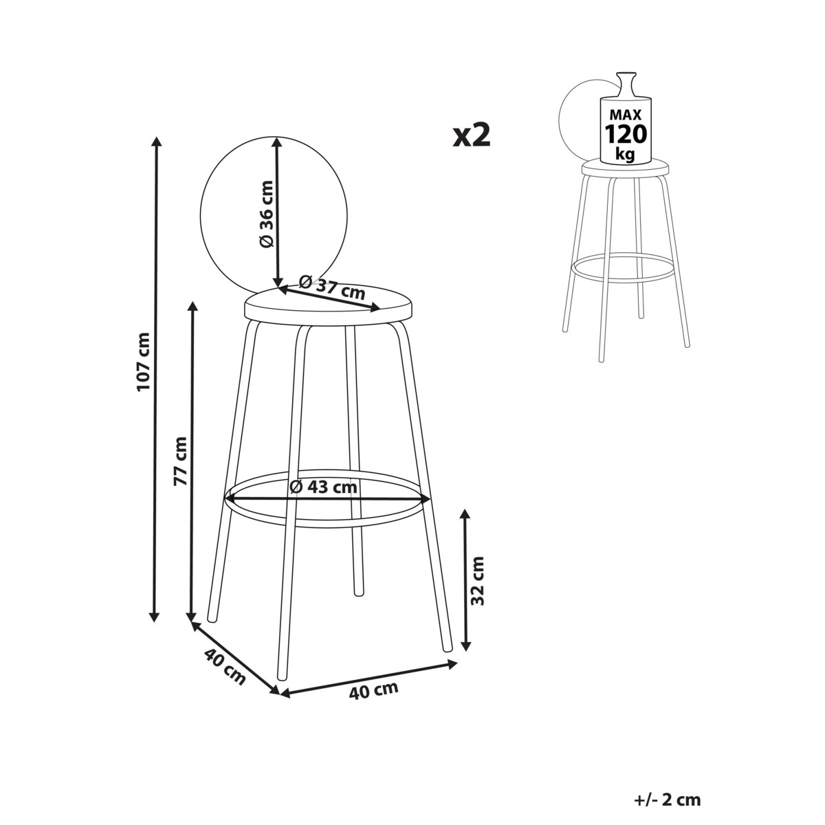 Zestaw 2 krzeseł barowych EMERY Boucle Czarny