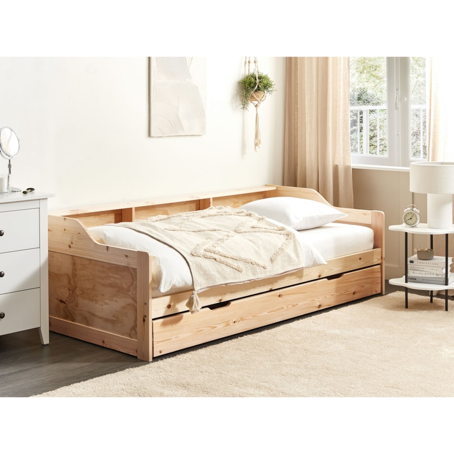 Łóżko wysuwane drewniane 90 x 200 cm jasne EDERN