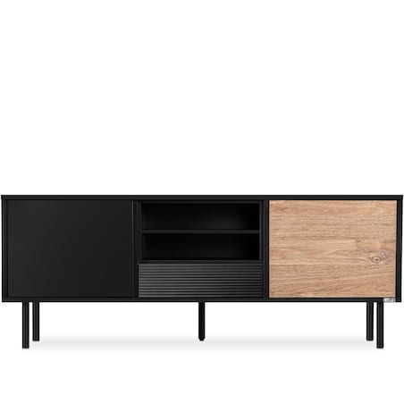 KONSIMO LOFTY Czarna szafka RTV w stylu loft z półkami