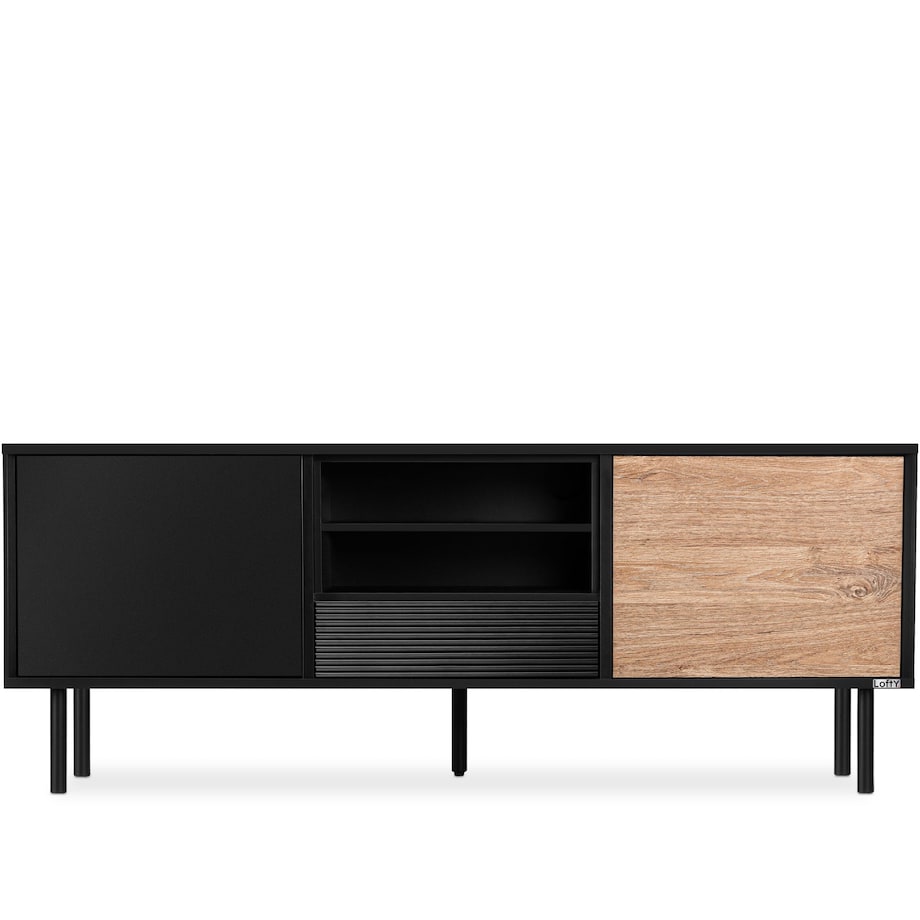KONSIMO LOFTY Czarna szafka RTV w stylu loft z półkami