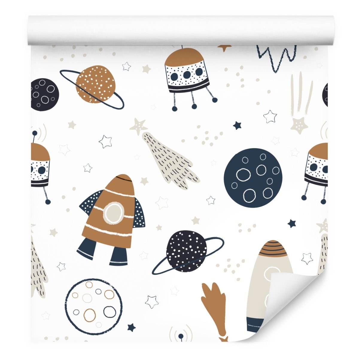 Tapeta Dziecięca KOSMOS Rakiety Planety Gwiazdy
