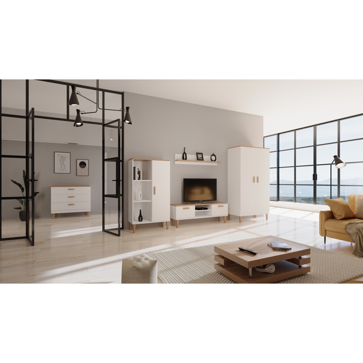 Szafka RTV Denver 120 biały & hikora