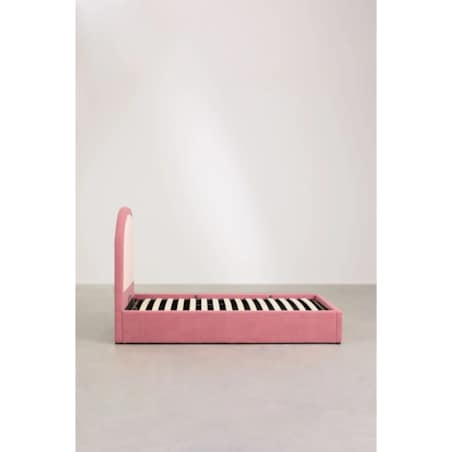 Łóżko z pojemnikiem na pościel, bouclé, różowe Kalwa 90x200 cm