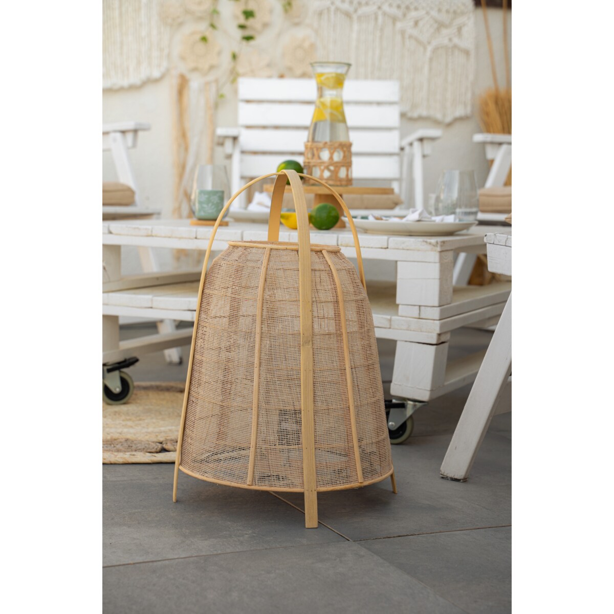 Lampka nocna w kształcie lampionu CARMEN, bambusowy klosz, wys. 49 cm