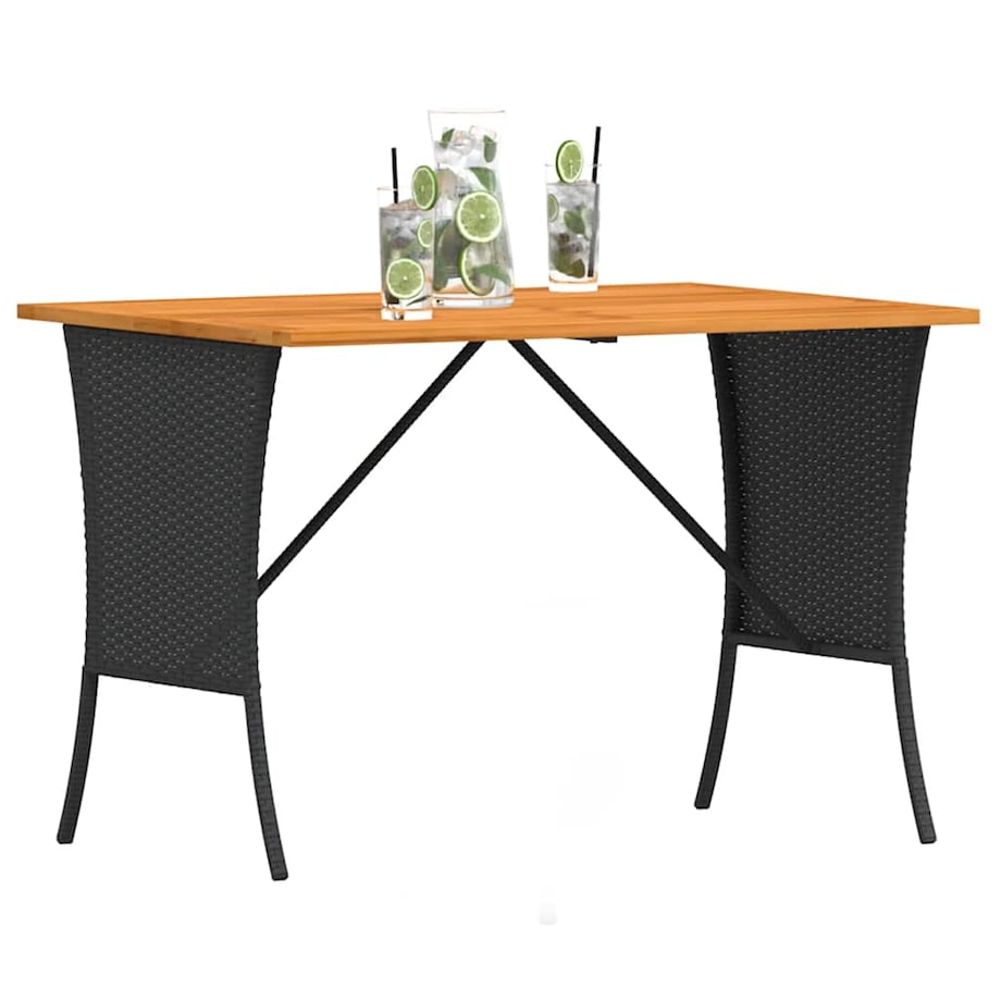 vidaXL Stół ogrodowy z blatem z drewna akacjowego czarny 105x75x72 cm