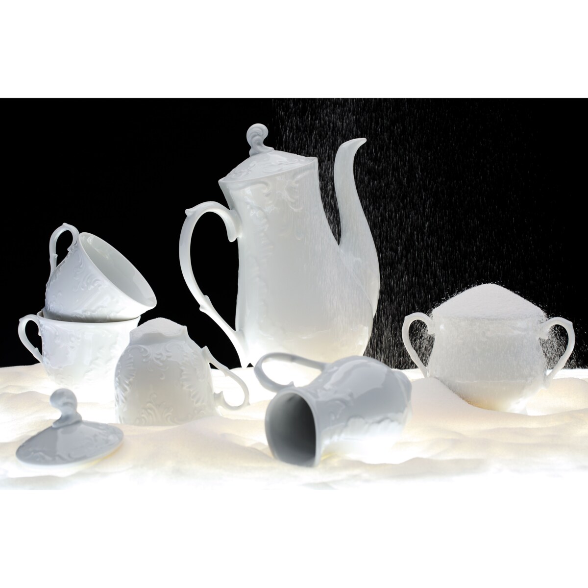 Garnitur do kawy dla 6 osób 21 el. Rococo Maria białe 0001