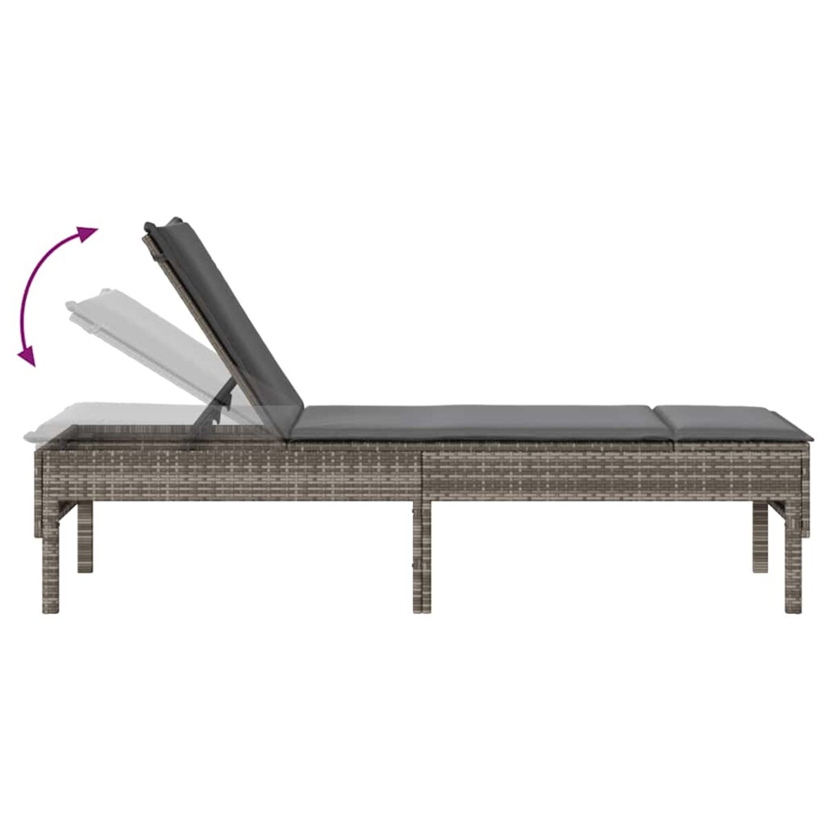 vidaXL Leżak z poduszką Szary 55x200x44cm Polirattan