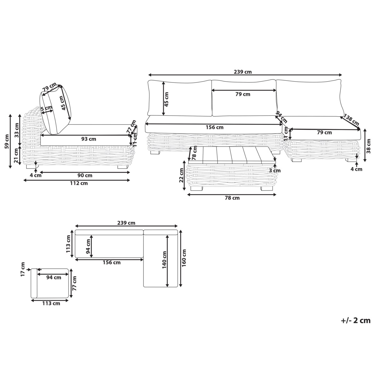 Zestaw wypoczynkowy ogrodowy VARALLO Rattan Szary