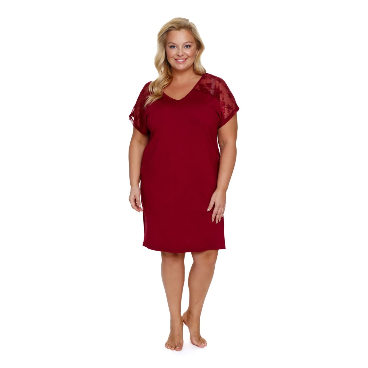 Burgundowa koszula nocna z koronką