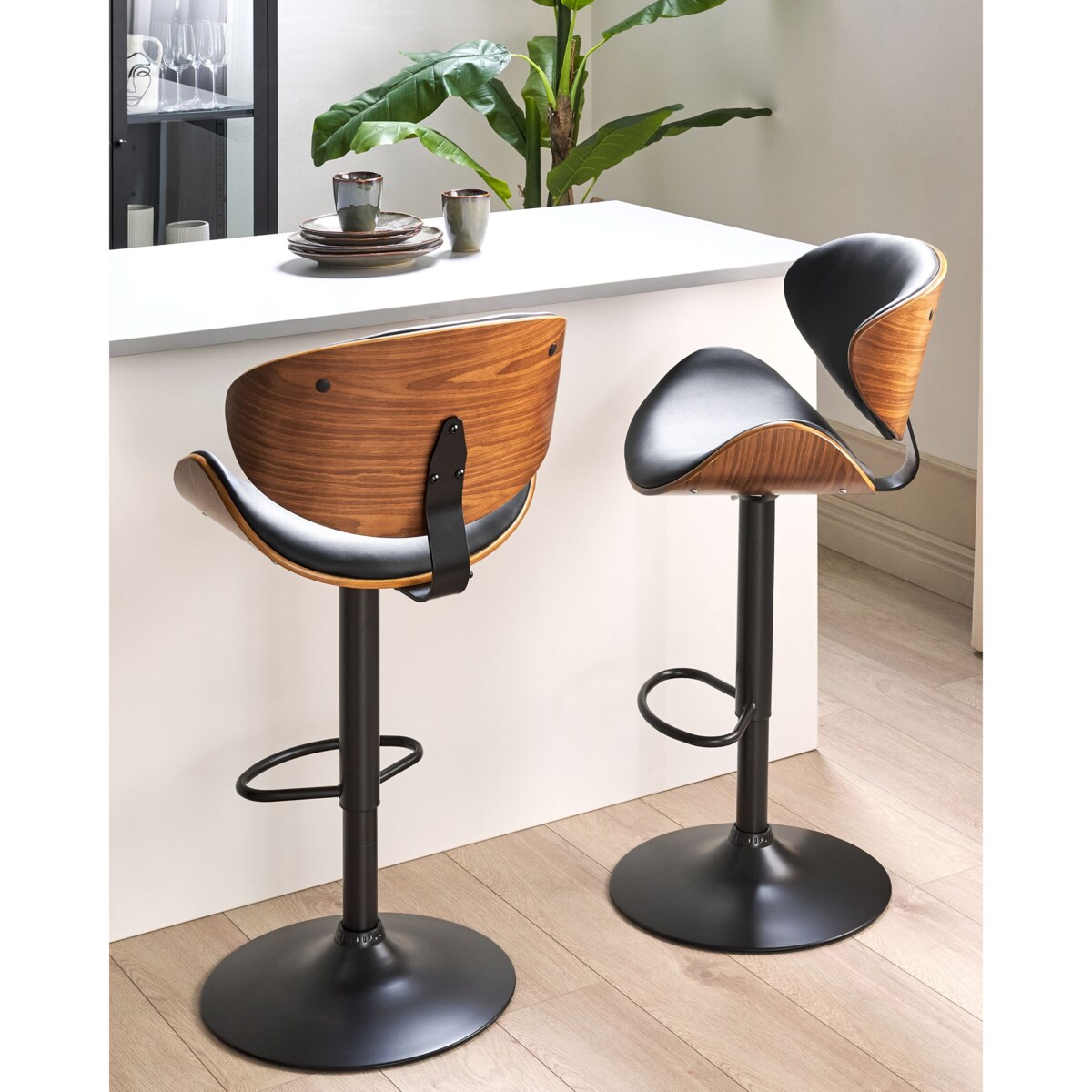 Zestaw 2 krzeseł barowych ROTTERDAM II Ekoskóra Obrotowy Czarny