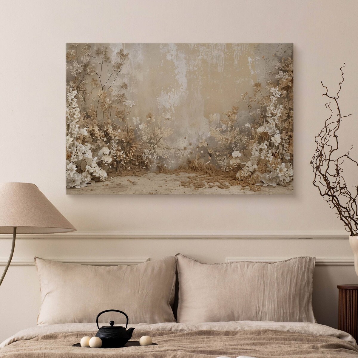 Obraz Ścienny Do Salonu Dzikie Kwiaty Natura Abstrakcja Beton Retro 120x80cm