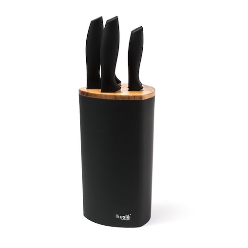 Zestaw 5 noży w bloku plastikowym z elementami drewna akacjowego Czarny HUSLA
