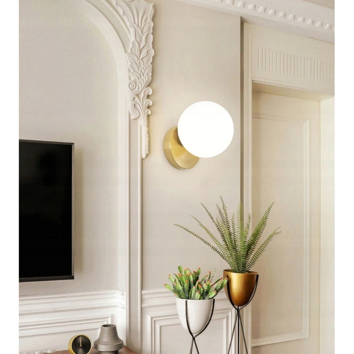 Lampa Kinkiet Ścienny Szklana Kula Gold Złota Loft
