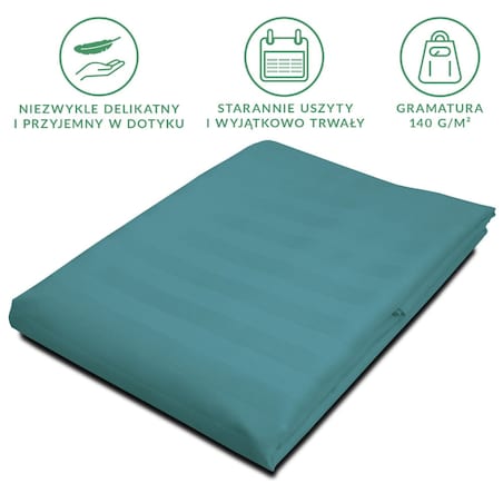 Prześcieradło bambusowe satyna bawełniana 160x240 Bamboo paski, turkusowe