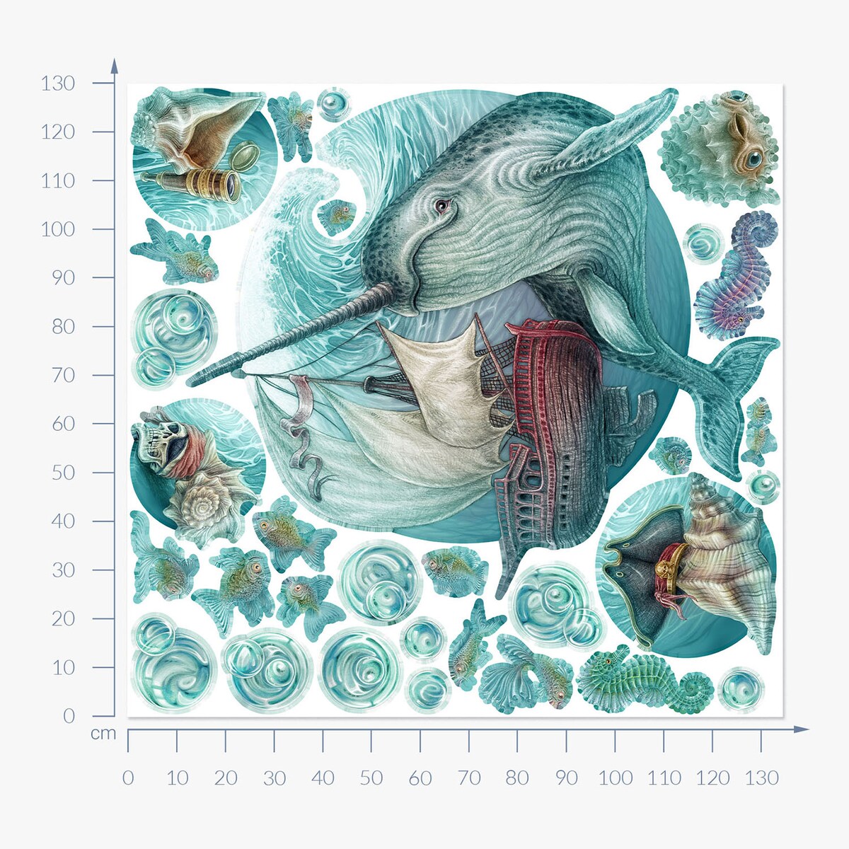 Zestaw naklejek na ścianę, Morska wyprawa, 130cm