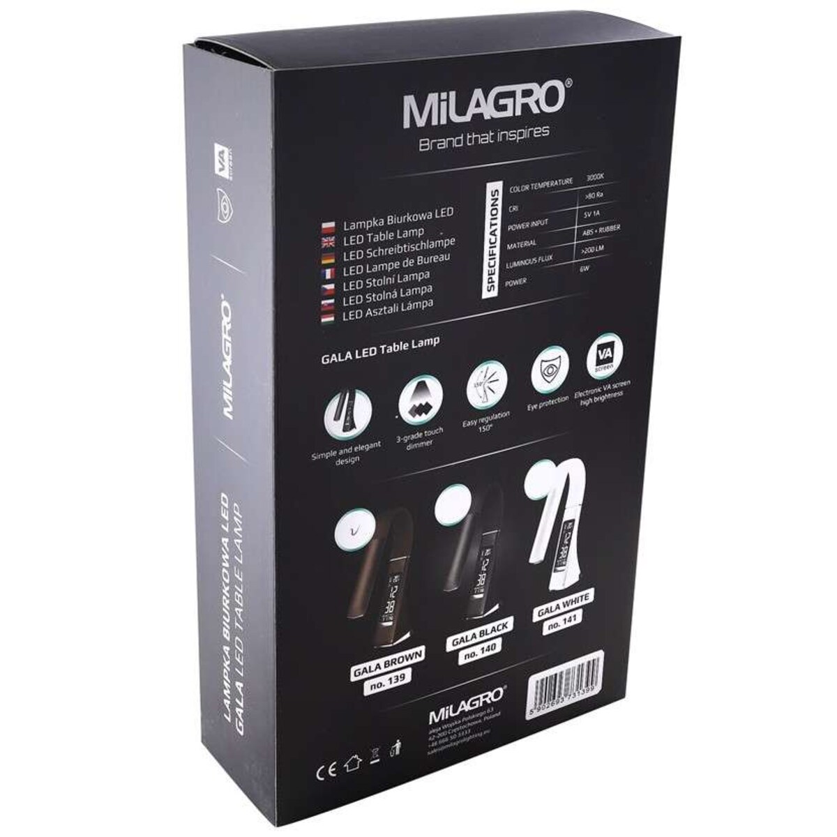 Biurkowa LAMPKA stojąca GALA ML139 Milagro stołowa LAMPA metalowa LED 6W 3000K z zegarkiem brązowa