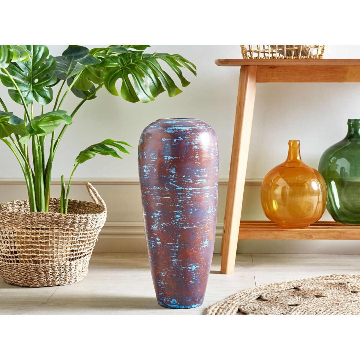 Wazon dekoracyjny z terakoty 59 cm brązowo-niebieski DOJRAN