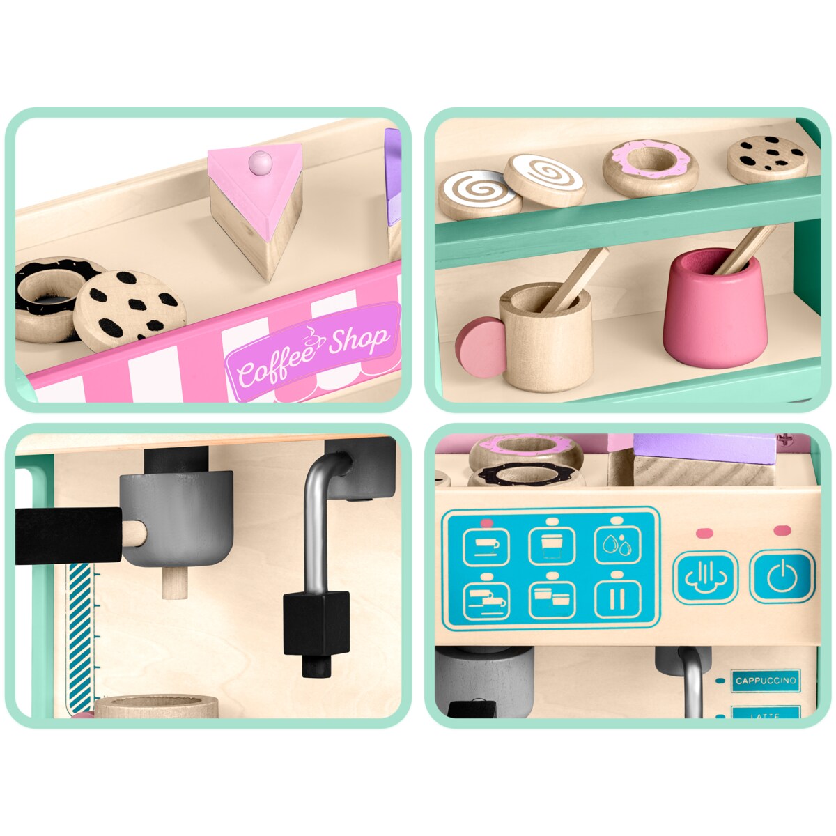 Drewniany ekspres do kawy kawiarnia cukiernia filiżanki 2w1 Ricokids miętowy