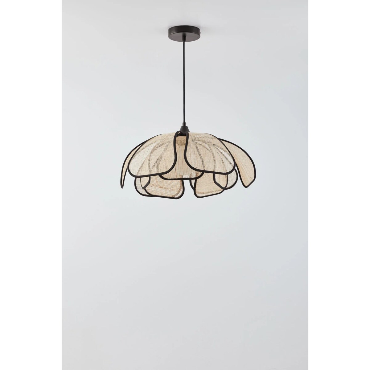 Lampa wisząca z lnu i bawełny, kremowo-czarna, Vidson Ø50 cm