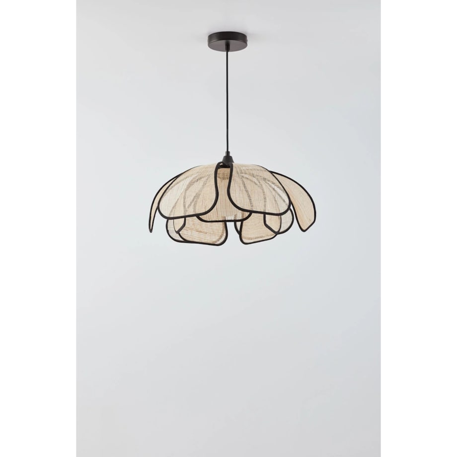 Lampa wisząca z lnu i bawełny, kremowo-czarna, Vidson Ø50 cm