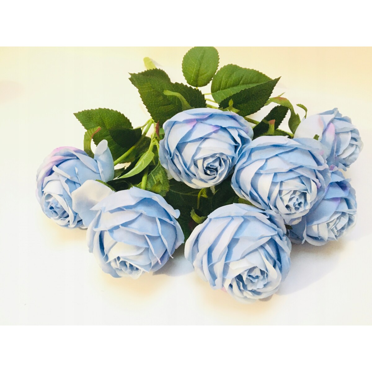 BUKIET DUŻY RÓŻA sztuczna NIEBIESKI LIŚCIE do wazonu flakonu święta pomnik