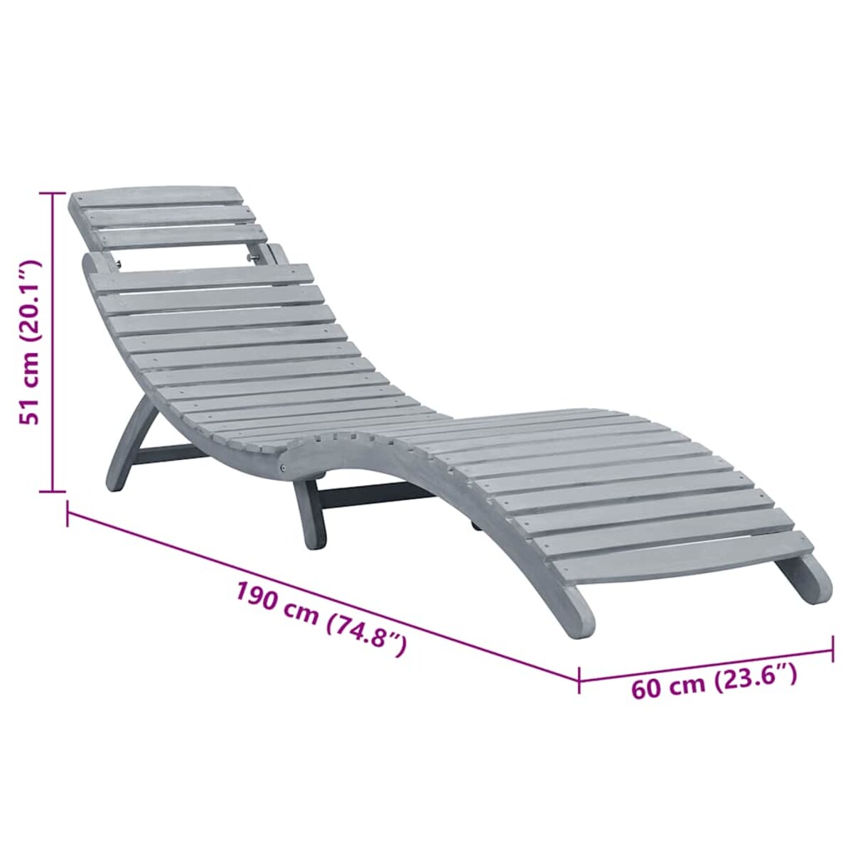 vidaXL Leżak z poduszką, szary, lite drewno akacjowe