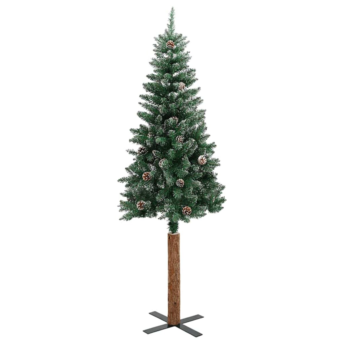 vidaXL Smukła choinka z drewnem i śniegiem, zielona, 180 cm