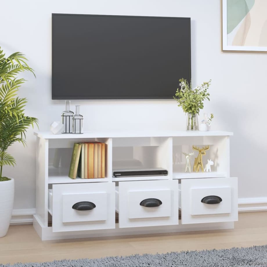 vidaXL Szafka pod TV, wysoki połysk, biała, 100x35x50 cm