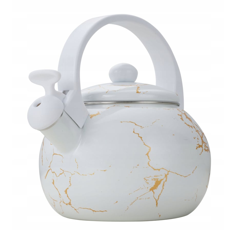 Czajnik Emaliowany Retro 2.2L Z Gwizdkiem - Biały Stal Węglowa Indukcja Gaz