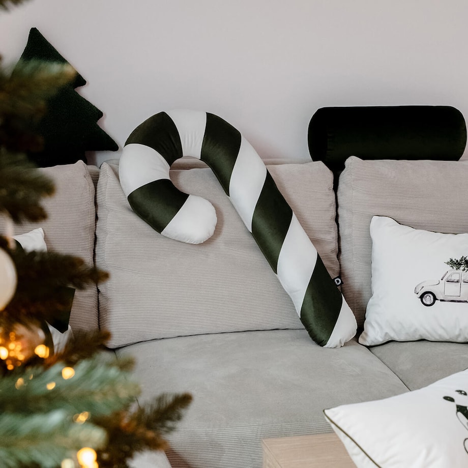 Poduszka XMAS wzór XM22 | Oliwkowa laska cukrowa XXL