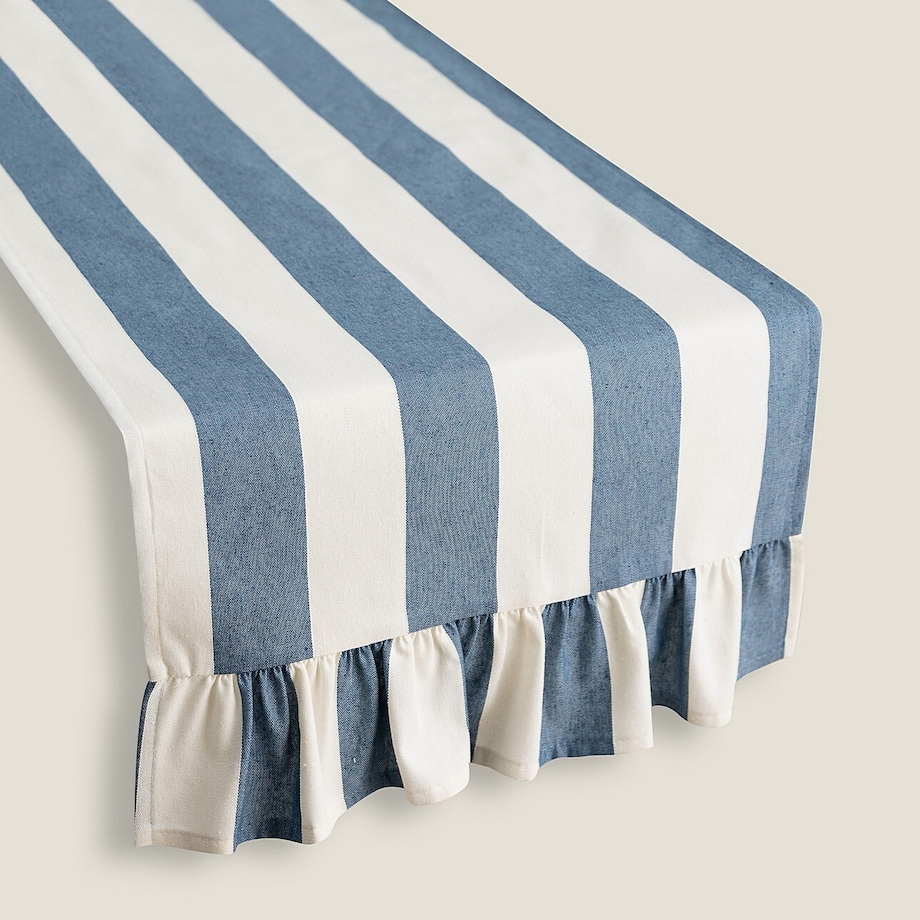 Bieżnik z falbaną 40x160 cm 40x160 niebiesko-białe pionowe pasy (5,5cm)