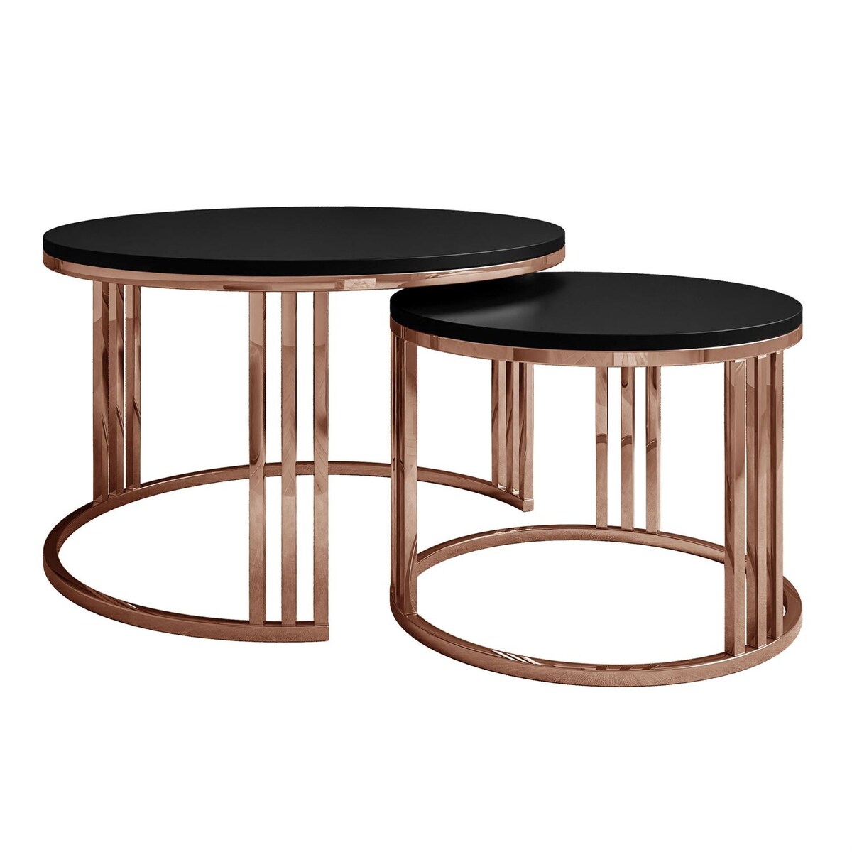 Zestaw stolików kawowych LORI 2w1 mat, miedziana podstawa, czarny mat