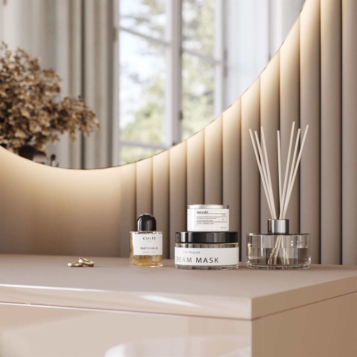 Toaletka BLANCO GLAMOUR KASZMIR na chromowanym stelażu z lustrem LED, push-to-open