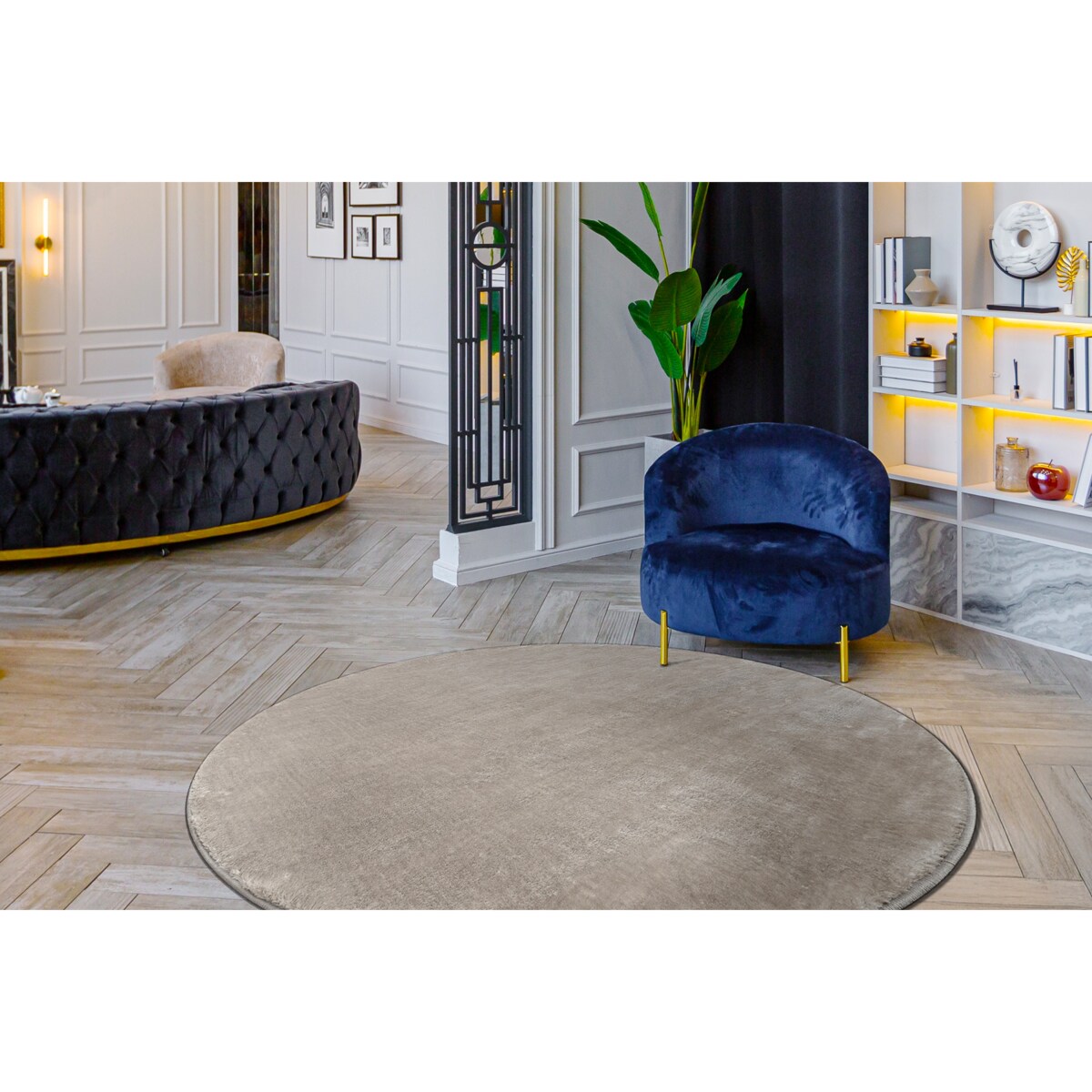 Dywan VISCO koło srebrny 3 pluszowy, koło 120 cm